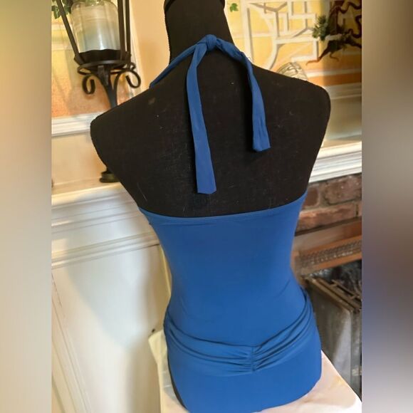 Sexy lace up front one piece swimsuit with gold grommets medium blue size 8 GUC - Picture 3 of 10